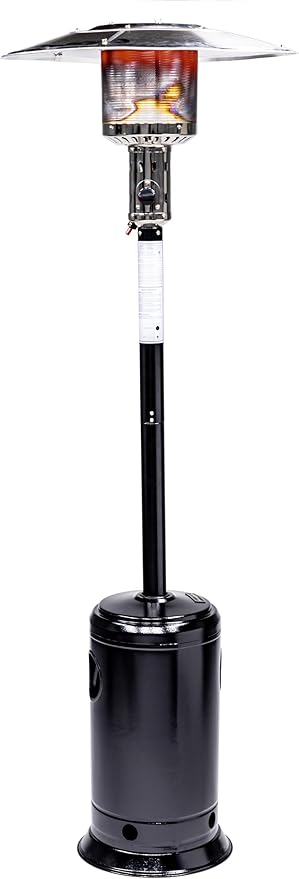 Patio Heater, 47000 BTU Propane Heater Outdoor, Double-Layer Stainless Steel Burner with Wheels, Tall Gas Patio Heater for Party, Backyard, Garden, Hammered Black