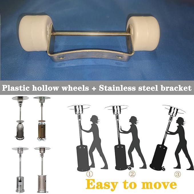 Patio Heater Wheels Replacement-Stainless Steel Tall Heater Wheel Set,One Size Fits Most Propane Gas Patio Heaters,Easy to Move& Install-Universal Movable Wheel (White Wheels+ Stainless Steel Bracket)