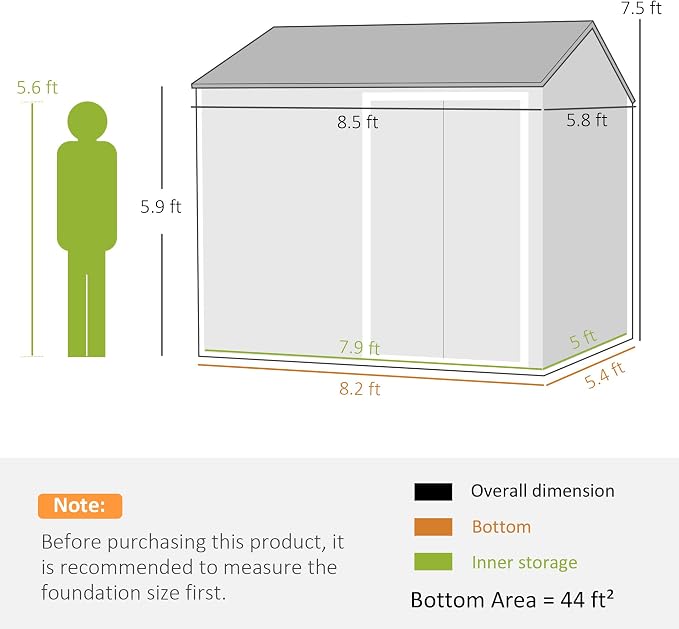Outsunny 8' x 6' Outdoor Storage Shed, Metal Garden Shed with Window & Double Lockable Door, Outdoor Tool Shed Storage with Sloped Roof for Backyard, Patio, Garage, Lawn, Brown - Image 7