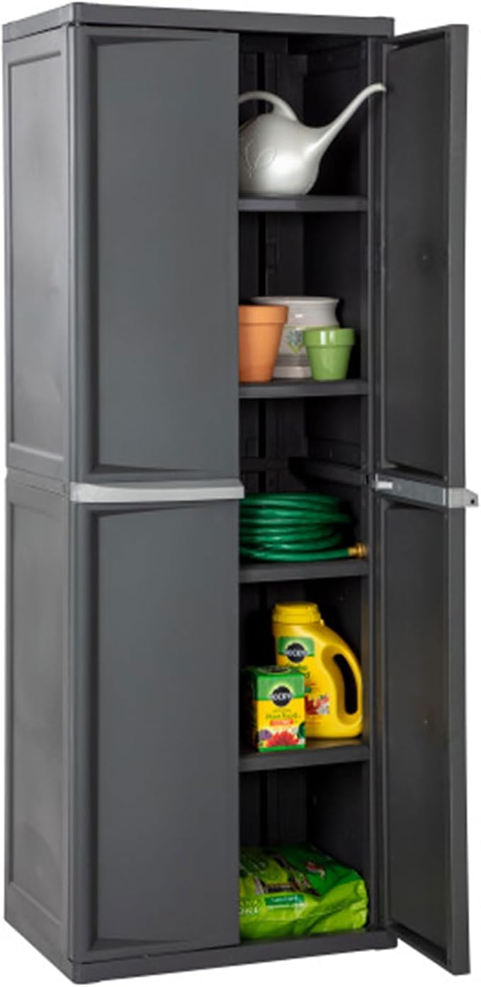 Sterilite 4 Shelf Cabinet, Heavy Duty and Easy to Assemble Plastic Storage Unit, Organize Bins in the Garage, Basement, Attic, Mudroom, Gray, 1-pack - Image 8