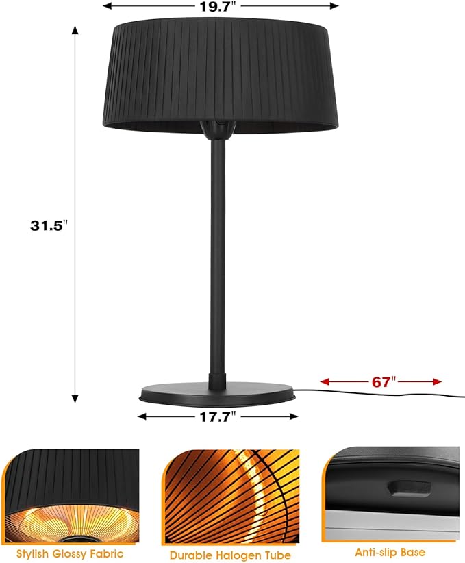 Electric Outdoor Heater for Patio, 1500W Infrared Heater for Indoor & Outdoor, IP55 Waterproof, Fast Heating, Tip-Over Protection, Perfect for Garden, Balcony, Garage (black, tabletop)