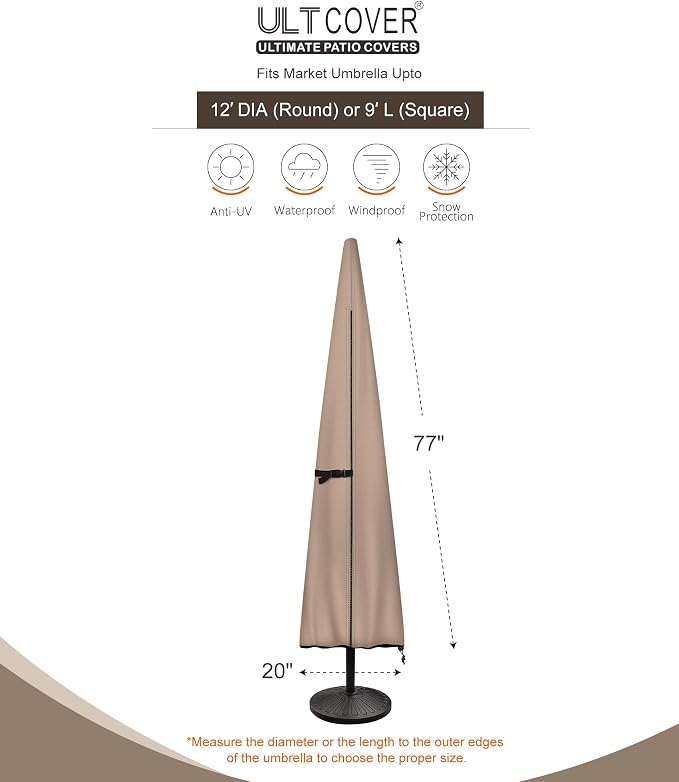 ULTCOVER Patio Parasol 600D Waterproof Outdoor Market Umbrella Cover - Fits Market Umbrella Up to 12 Feet - Image 3
