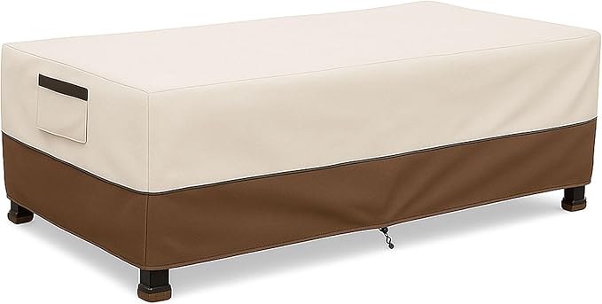 Waterproof Patio Coffee Table Cover, 600D Heavy Duty Outdoor Furniture Covers, Weather & UV Resistant, Windproof with Buckles, Rectangular Table Cover for Backyard Patio 48 x 28 x 16 in, Beige & Brown by Unknown