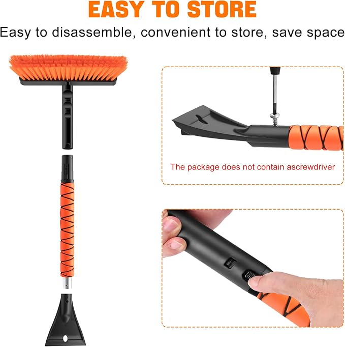 nacena Snow Brush and Ice Scrapers for Car Windshield, Detachable Snow Remover for Cars EVA Foam Grip and Rotatable Brush Head Snow Scraper for Car Trucks SUV, Winter Cars Accessories (Orange) - Image 5