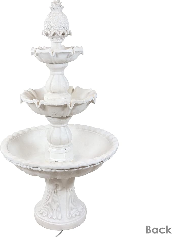 Sunnydaze 57" H Welcome 3-Tier Water Fountain - Large Electric Water Fountain with Pineapple Topper for Garden, Patio or Yard - White
