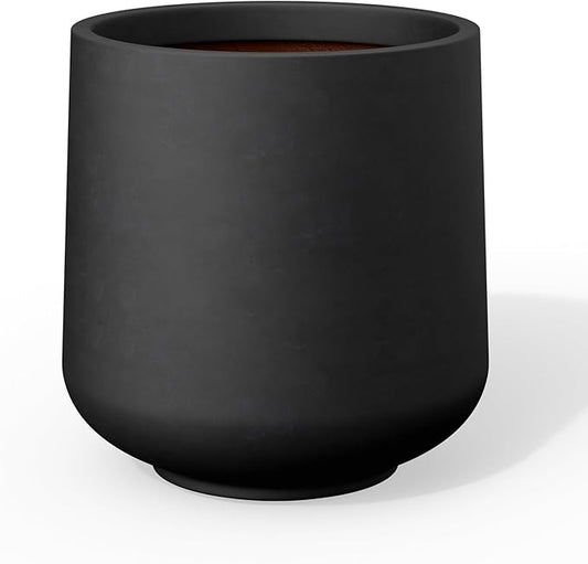 Kante 8.2" Dia Round Concrete Planter, Outdoor Indoor Large Plant Pots Containers with Drainage Hole and Rubber Plug for Home Garden Patio, Black