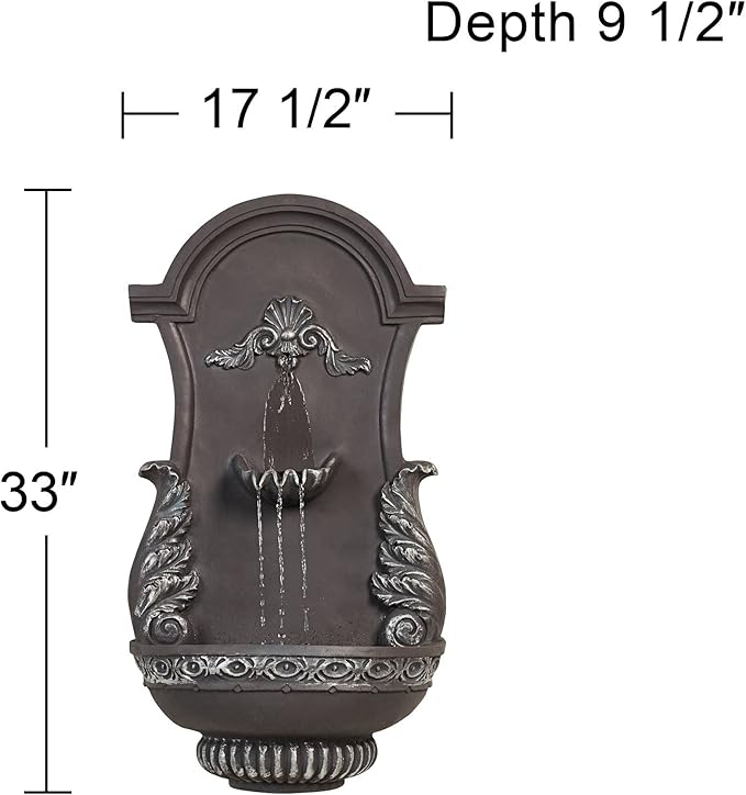 San Pablo Ornate 33" High Large Italian Indoor Outdoor Decor Gray Resin Wall Fountain Tiered Waterfall Basin Water Feature for Outside Garden Patio Yard Backyard Porch Deck - John Timberland