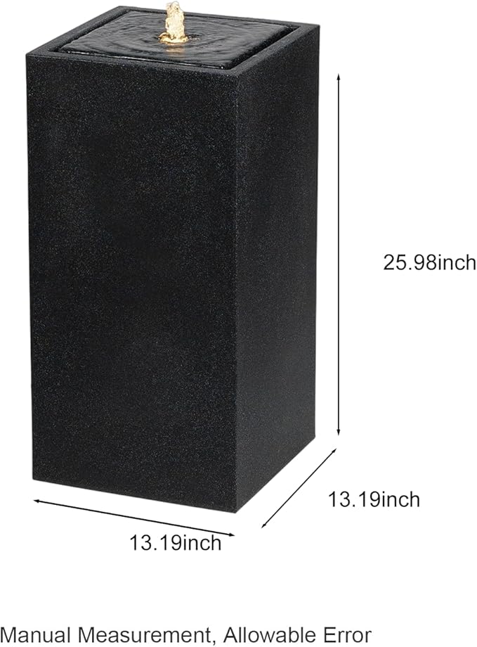 13.26” H Outdoor Water Fountain Made with Eco-Friendly Recyclable Materials, Polyethylene Square Bubbler Outdoor Fountain, Garden Decor with LED Light for Patio, Porch, Backyard (25.98”)