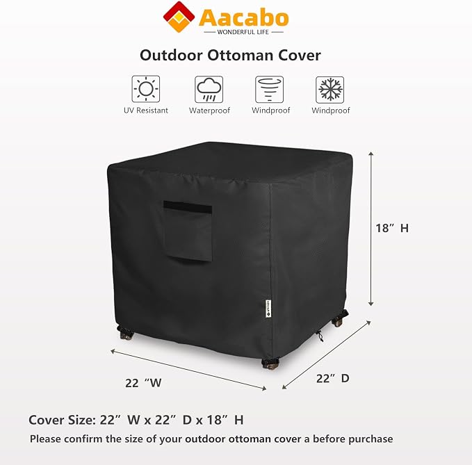 Patio Wicker Side Table Cover,22W x 22D x 18H inch,Waterproof Square Patio Small Side Table Cover,Suitable for 3-Piece Outdoor Wicker Patio Bistro Set Side Table - Image 2