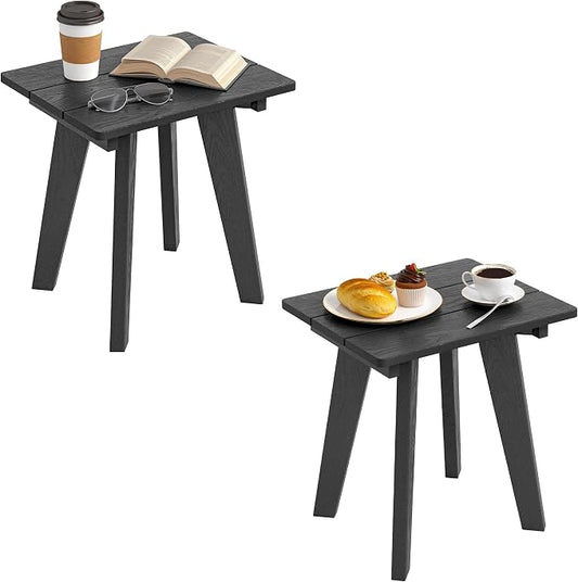 Outdoor Side Table Set of 2, HDPE Weather Resistant Small Patio Table for Porch and Balcony, 200 LBS Capacity Heavy Duty Small Outdoor Table for Backyard and Pool, Easy Maintenance, Black by HOMENJOY