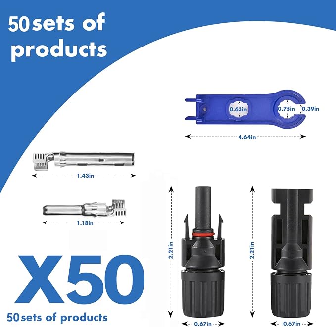 100 PCS Solar Panel Connectors, 50-Pairs+ 2 Spanners Solar Connector IP67 Waterproof 1000V 30A Photovoltaic Connector for Solar Panel System （10AWG） - Image 2