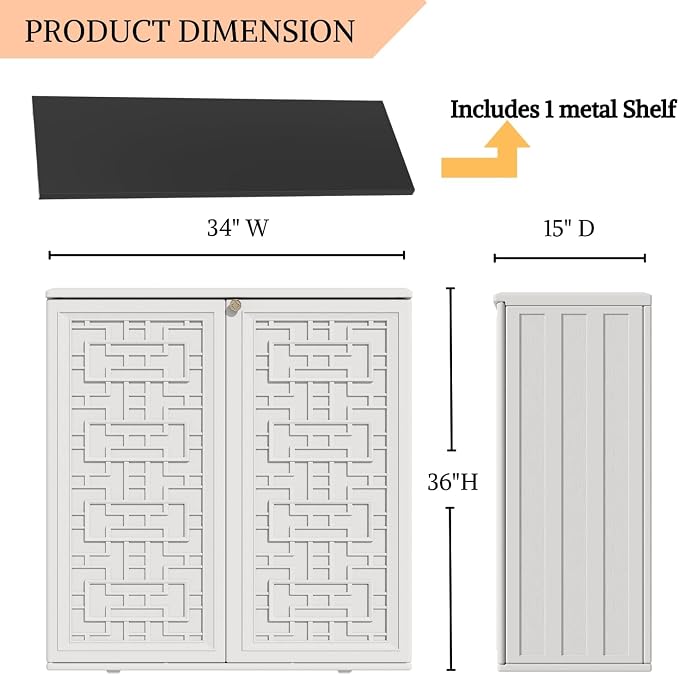 ZZM HDPE Outdoor Storage Shed, Outdoor Plastic Storage Cabinet, Horizontal Resin Tool Shed for Garden, All Weather Outdoor Storage Clearance, DIY Usage, with one Shelf (White) - Image 9
