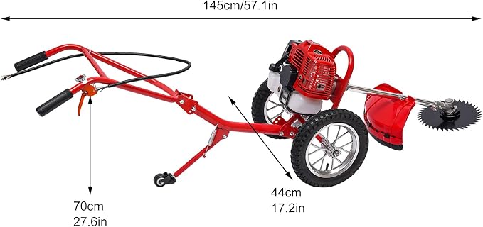 49CC 2-Stroke Gas Lawn Mower, 1800W Gas Powered Lawn Mowers Hand Push Mower with Single-Cylinder Air-Cooled System 7000RPM Walk Behind Brush Cutter Lawn Mower Gas for Orchards Yard Gardens - Image 2