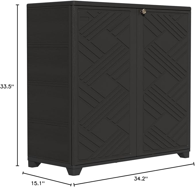 ZZM Indoor/Outdoor Storage Cabinet Waterproof, 34"x15"x34" Plastic Outdoor Storage Box for Garden Balcony Bathroom, All Weather Outdoor Storage Clearance, DIY Usage, with 2 Shelf (Black) - Image 3