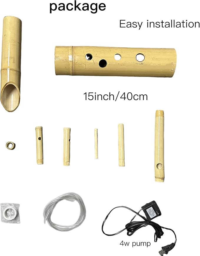 Bamboo Fountain kit with Pump, Japanese Outdoor Fountain Handmake from Real Bamboo, Zen Outdoor Water Fountains (Shishi Odoshi 15‘’)
