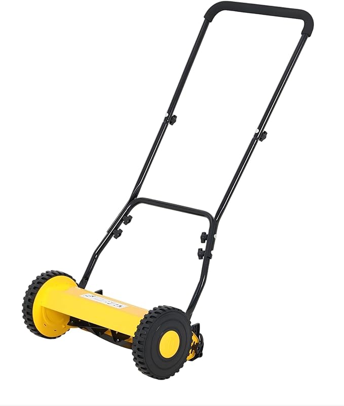 14" Hand Push Lawn Mower, 5-Blade Push Reel Lawn Mower with Adjustable Cutting Height, Quiet Eco-Friendly Manual Lawnmower for Home Garden by Unknown