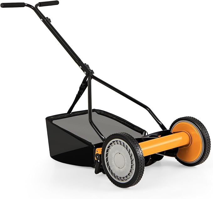 IRONMAX Lawn Mower, 14 Inch Push Reel Lawn Mower with 5 Steel Blades, Adjustable Cutting Heights, Grass Catcher Bag, Walk-Behind Manual Lawnmower for Garden Park Yard, No Motor (Orange, 14 Inch) by IRONMAX