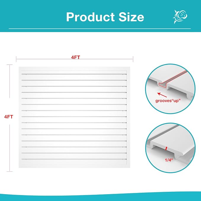 NeatiEase Slatwall Panel Wall Storage Systems, 4 x 4ft Slat Wall Paneling Garage Wall Organizer, Heavy Duty Wall Mounted PVC Wall Rack (White) - Image 3