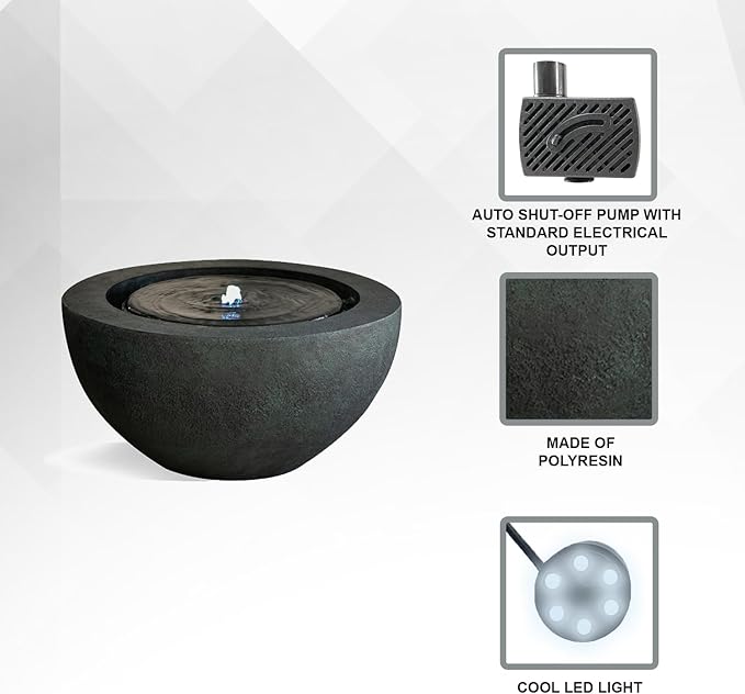 XBrand 19.8" W Round Sphere Water Fountain Indoor Outdoor with LED Light, Polyresin Bubbler Feature for Patio Garden Yard Home Décor, Dark Green