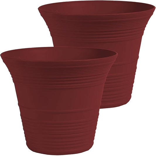 The HC Companies 19 Inch Sedona Round Self Watering Planter Pots, Lightweight UV-Resistant Plastic Indoor & Outdoor Planters, 2-Pack Flower Pots for Garden & Home Decor, Wild Red