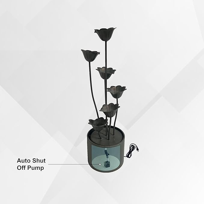 XBrand 35-Inch Freestanding Sculptural Metal Multi-Tier Flower Water Fountain, Silver