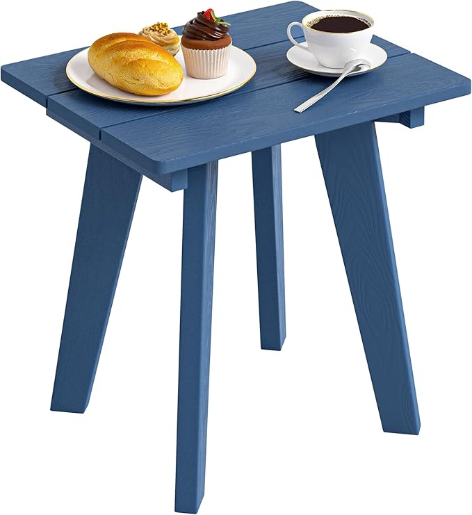 Outdoor Side Table, HDPE Weather Resistant Small Patio Table for Porch and Balcony, 200 LBS Capacity Heavy Duty Small Outdoor Table for Backyard and Pool, Easy Maintenance, Prussian Blue by HOMENJOY