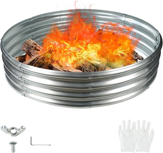 YSEJOMP 60 Inch Diameter Round Galvanized Fire Pit Ring/Fire Ring - Foldable and Perfect for Outdoor Gatherings and Campfires in The Yard/Garden/Park/Beach (5 FT Diameter, Silver) by YSEJOMP