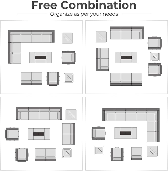 HOOOWOOO 13 Piece Patio Sectional Furniture Set with Fire Pit Table,Modern Wicker Outdoor Conversation Sofa Sets,All Weather Modular L Shaped Outside Couch Swivel Chair Set(Charcoal Grey)