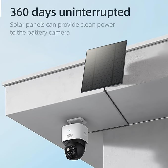 5W Solar Panel for Security Camera, Solar Panel with Micro USB & USB-C Port for DC 5V Outdoor Rechargeable Battery Camera, IP65 Waterproof, 360° Adjustable Security Mount, 9.8ft Cable (2, Black) - Image 2