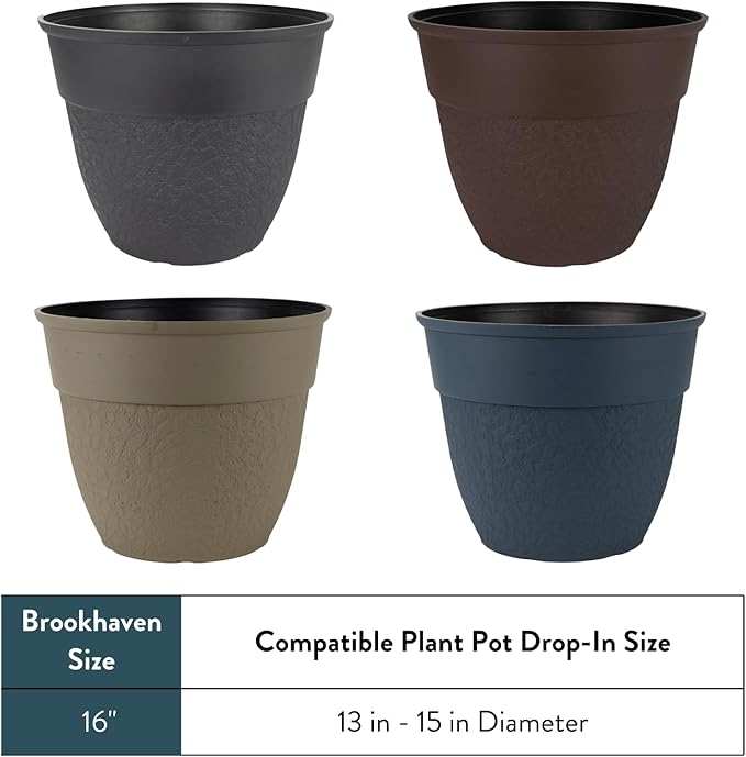 The HC Companies 16 Inch Brookhaven Decorative Round Planter - Lightweight Premium Resin Plant Pot with a Stonelike Texture for Indoor Outdoor Use, Slate Blue