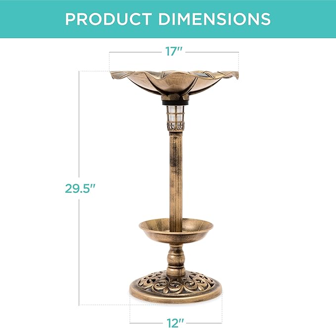 Best Choice Products Outdoor Solar Lighted Pedestal Bird Bath Fountain Decoration w/Planter, Integrated Panel, Scroll Accents for Lawn, Garden - Bronze