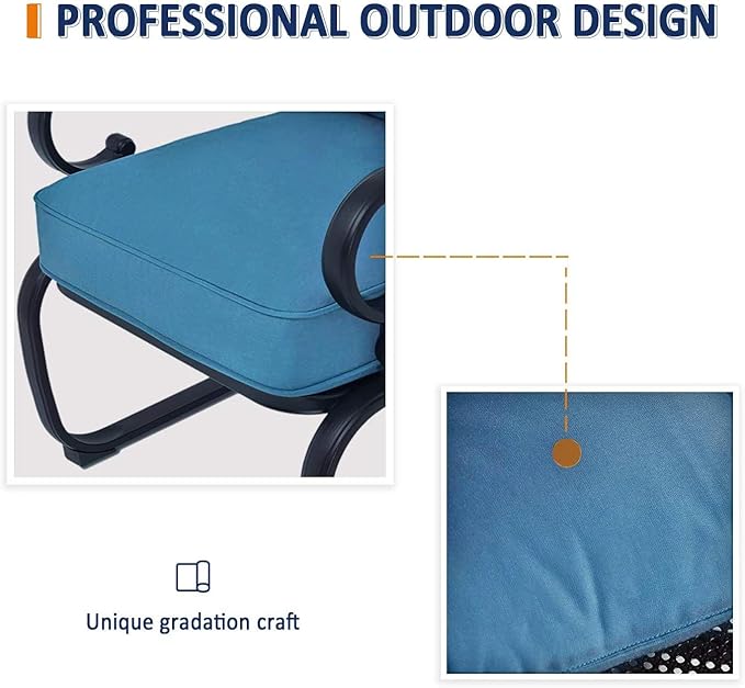 SOLAURA 5-Piece Patio Furniture Conversation Sets with Wrought Iron Loveseat and Spring Chairs（Peacock Blue）