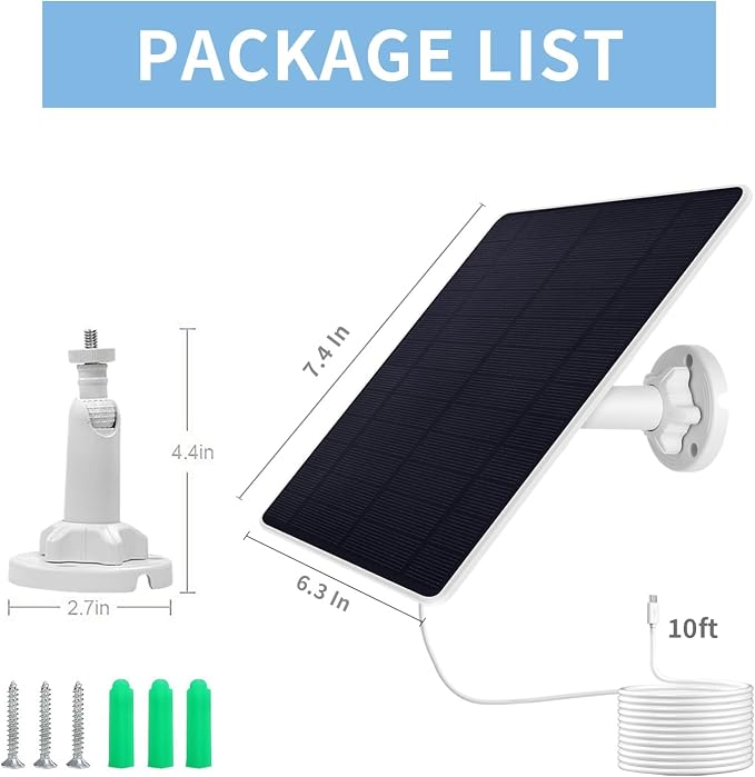 Solar Panel Charger for Arlo Essential 2K Outdoor(2nd Gen)/Essential XL Camera(2nd Gen)/Essential Spotlight, USB C and Micro USB Plug, 9.8ft Cable, Weatherproof (1Pack) - Image 4