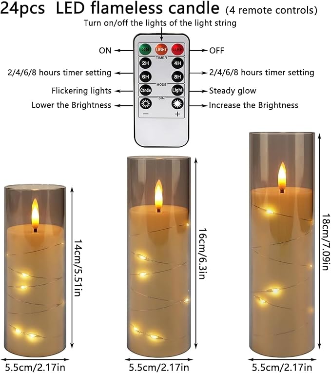 Flickering Flameless Candles Battery Operated with Remote,Led Pillar Candles with Realistic Moving Wick Candles for Halloween,Christmas,Home Decor Pack of 12 (D2.2 xH 5" 6" 7")(Grey)