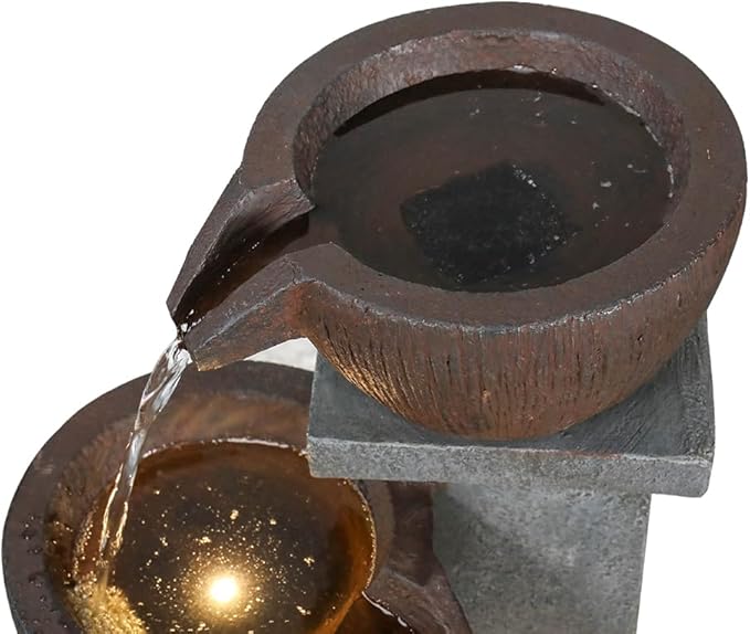 SunJet 4-Tier Outdoor Water Fountain Resin Waterfall Fountains Decor with LED Lighting Natural Polyresin Looking Stone Decor for Garden Patio Fold Court Yard Deck 11.4" L x 11.8" W x 32.8" H