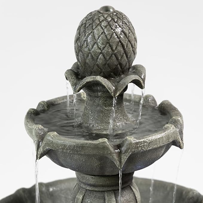 3 Tiered Outdoor/Indoor Water Fountains –42.2 in. Tall, Like Stone Bird Bath for Outside, Elegant Waterfall Feature for Garden, Yard, Patio, Home Decor (Grey)