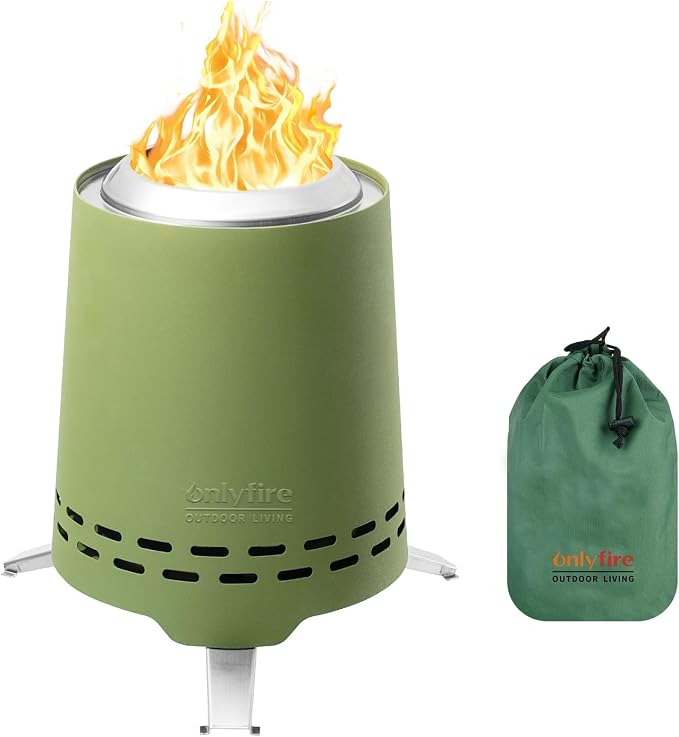 2 in 1 Portable Fire Pit with Pot Bracket & Carry Bag, Camping Stove Smokeless Fireplace for Patio Backyard RV Tailgating, Stainless Steel, Green 9", #FP047 by ONLYFIREOUTDOORLIVING