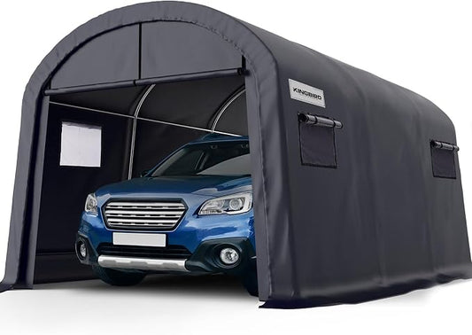 KING BIRD 10' x 15' Round Style Garage Shelter Heavy Duty Storage Shelter Carport Portable Canopy Shed with Roll-up Ventilated Windows for Boat, Patio Furniture and Lawn Mower-Dark Gray by KINGBIRD