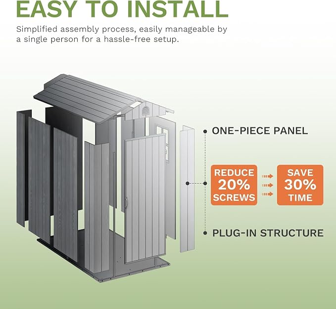 Patiowell 4' x 6' Outdoor Storage Shed with Floor, Plastic Shed Outside Resin Tool Shed with Window and Lockable Door for Backyard Garden Patio Lawn, Dark Grey (Fit-it Shed) - Image 4