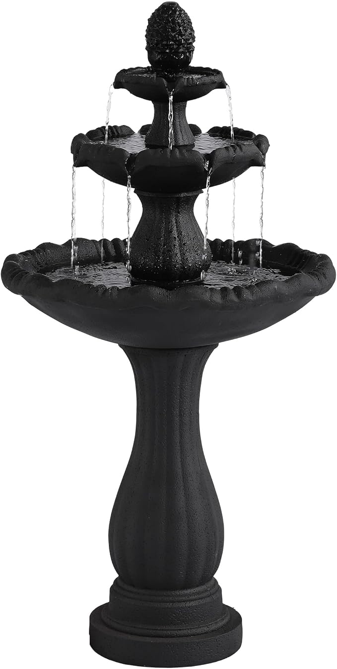 Italian Outdoor Water Fountains - 47.4'H Garden Fountains and Waterfalls Outside, Large Cascading Indoor Floor-Standing Resin Bubbler Fountain Features W/Pump for Patio and Yard Decor (Black)