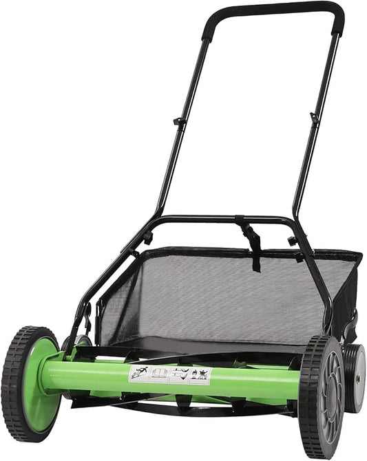 20-Inch 5-Blade Cordless Manual Reel Lawn Mower, Adjustable Cutting Height Manual Reel Mower with Removable Grass Collection Basket, 4 Wheels by Silencear