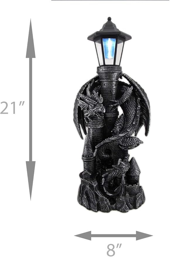 Zeckos 'Keeper of The Castle' Medieval Dragon Statue with Solar-Powered LED Lantern - 21 Inches High - Majestic Outdoor Decor Symbolizing Protection and Gothic Enchantment