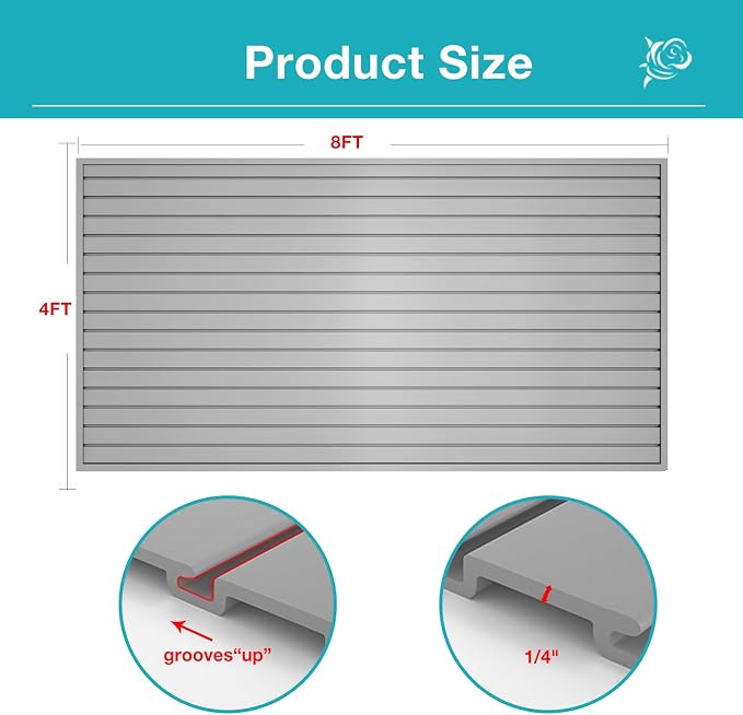 NeatiEase Slatwall Panel Wall Storage Systems, 4 x 8ft Slat Wall Paneling Garage Wall Organizer, Heavy Duty Wall Mounted PVC Wall Rack (Gray) - Image 4