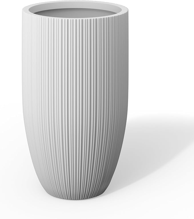 Kante 24 Inch Tall Round Concrete Planter, Large Plant Pots with Drainage Hole for Indoor Outdoor Plants, Modern Decor for Garden, Home, Patio, Porch, White