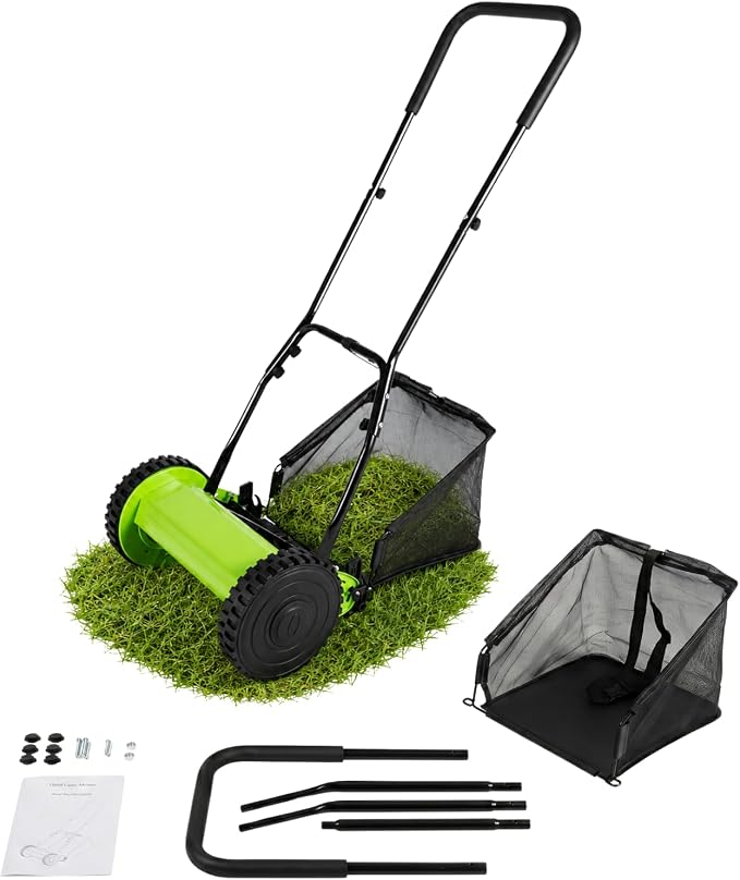 12-Inch Manual Lawn Mower, 5 Blade Push Reel Mower, 0.67-1.3 inch Adjustable Push Lawn Mower with 6 Gallon Grass Catcher, Push Mower Manual, Hand Push Mower for Yard Garden by Unknown