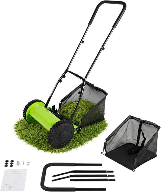 12-Inch Manual Lawn Mower, 5 Blade Push Reel Mower, 0.67-1.3 inch Adjustable Push Lawn Mower with 6 Gallon Grass Catcher, Push Mower Manual, Hand Push Mower for Yard Garden by Unknown