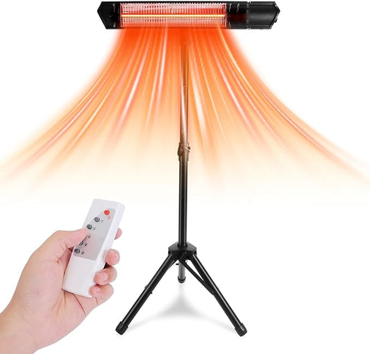 Outdoor Heaters for Patio, 1500W Infrared Heater with Stand, IP65 Waterproof Electric Patio Heater Tripod Wall Mount, 3 Heating Levels, Remotes, Timer for Garage Yard Home