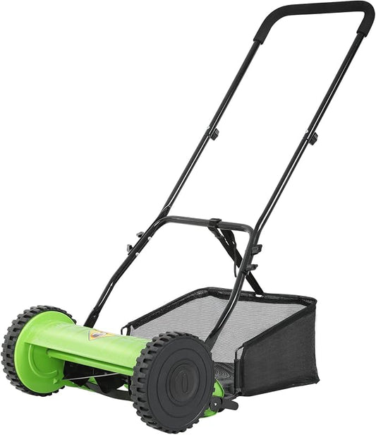 15-Inch Lawn Mowers Push Mower Reel Mower Push, Adjustable Cutting Height with Grass Catcher 5 Steel Blades Easy to Use for a Green Healthy Lawn by PayLessHere