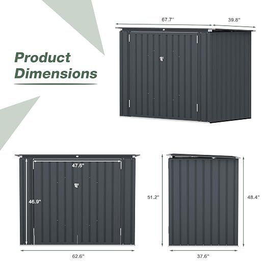 3'x6' Storage Shed, Outdoor Trash Can Storage Bike Shed, Waterproof Garbage Can Organizer with Chain Lid, Outdoor Storage Clearance for Patio, Garden, Backyard, Dark Grey - Image 2
