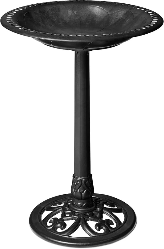 Best Choice Products 28in Pedestal Bird Bath, Vintage Outdoor Resin Accent Decoration w/Fleur-de-Lis Accents - Black